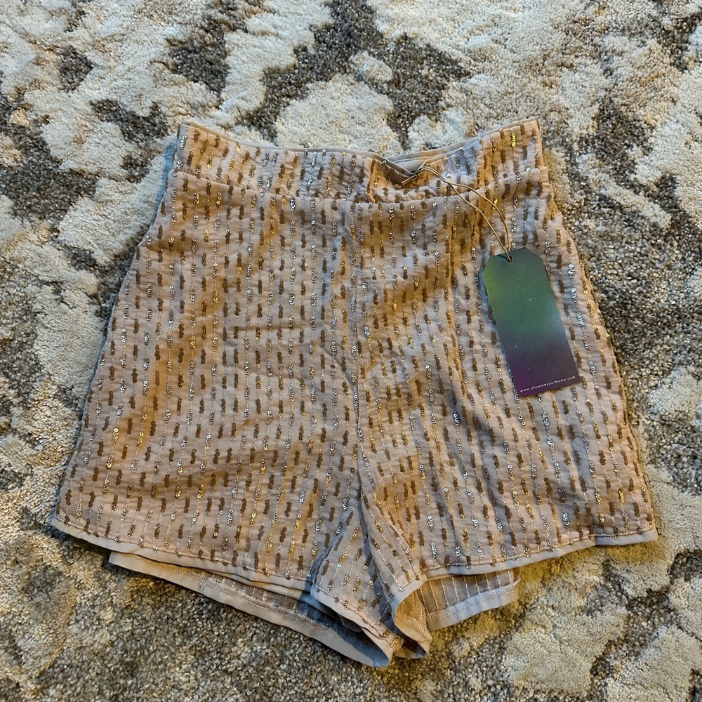 SMYM dressy pale pink lined shorts with sequins